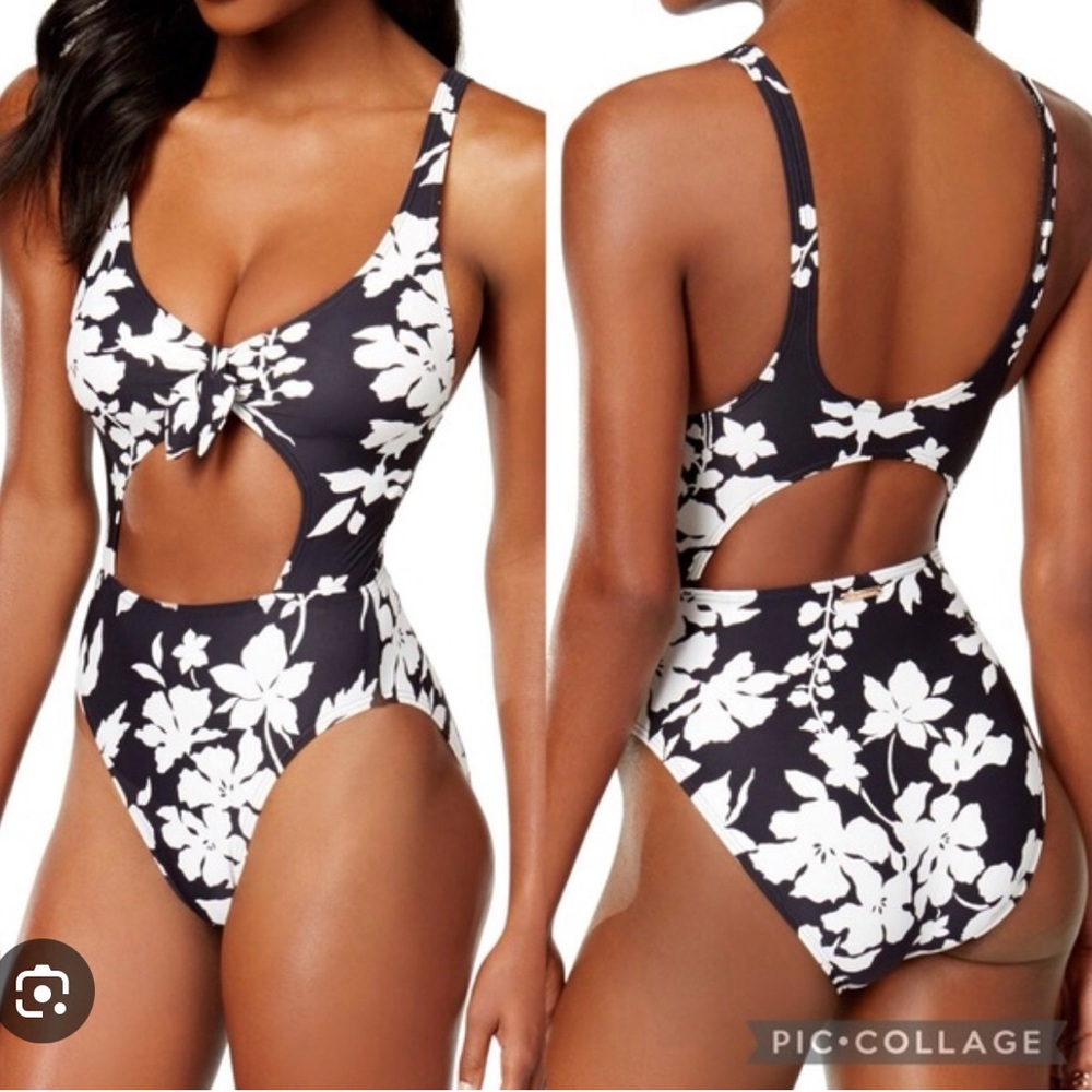 Michael Kors Black and White Floral Swimsuit